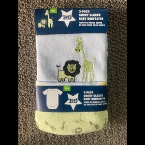 NEW 6M L&D Newborn Baby Lion Giraffe Bodysuit Short Sleeve 3 Pack
